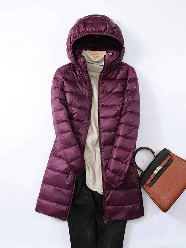 0-10 Korean Style Women Hooded Puffer Jackets 2024 Autumn Winter Ultra Light Female Hood Detachable Duck Down Coat Thin ParkasX241019