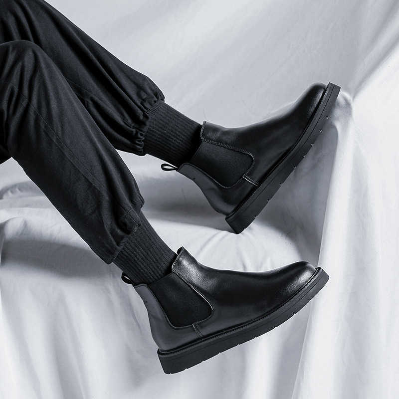 Martin Boot English Style Chelsea Short Boots Mens Loose Ankle Boots High Top Versatile Chimney Boots Motorcycle Work Shoes Fashion Boots 240927