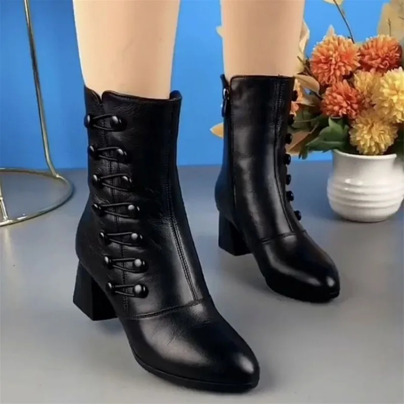 Women Boots 2024 AutumnWinter Fashion Cotton Shoes Plush Soft Bottom Waterproof Zipper Strap High Heel Women Boots Botas Mujer 241010