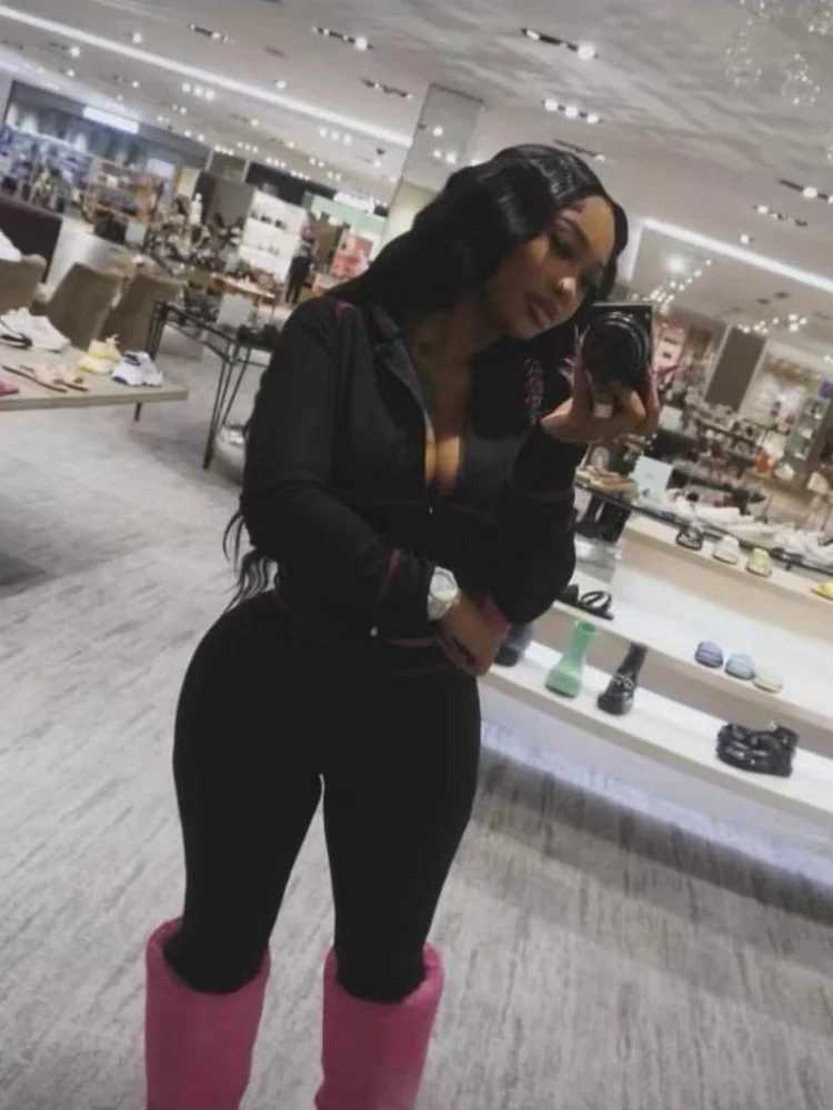 Womens Two Piece Pants Joskaa Line Splicing Sports 2piece Womens Casual Long Sleve Hooded Jacket and Miniature Flared Pants Matching Track and Field W