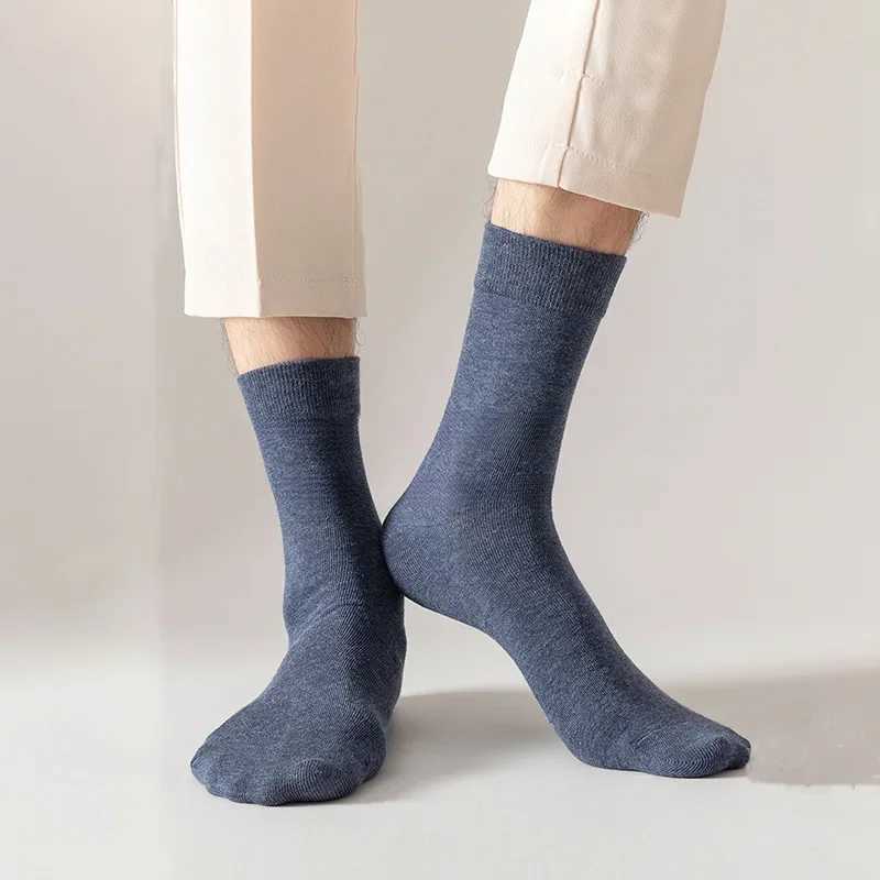 High Quality Men Spring Socks Combed Cotton Business Mid Tube Dress 3Pairs/set Long Sock Thick Casual Solid Color WinterXJ241019