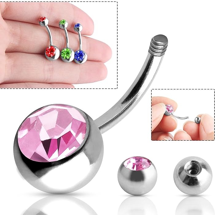 316L Titanium Steel Belly Button Rings Austrian Crystal Navel Rings Belly Piercing Belly Bars Button Belly Rings Piercing Set Piercing Body Jewelry Wh