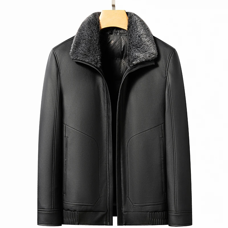 YN-2392 genuine leather down jacket mens winter ferret fur collar filled with 90% white duck down for warmth and high-end fashion 241018