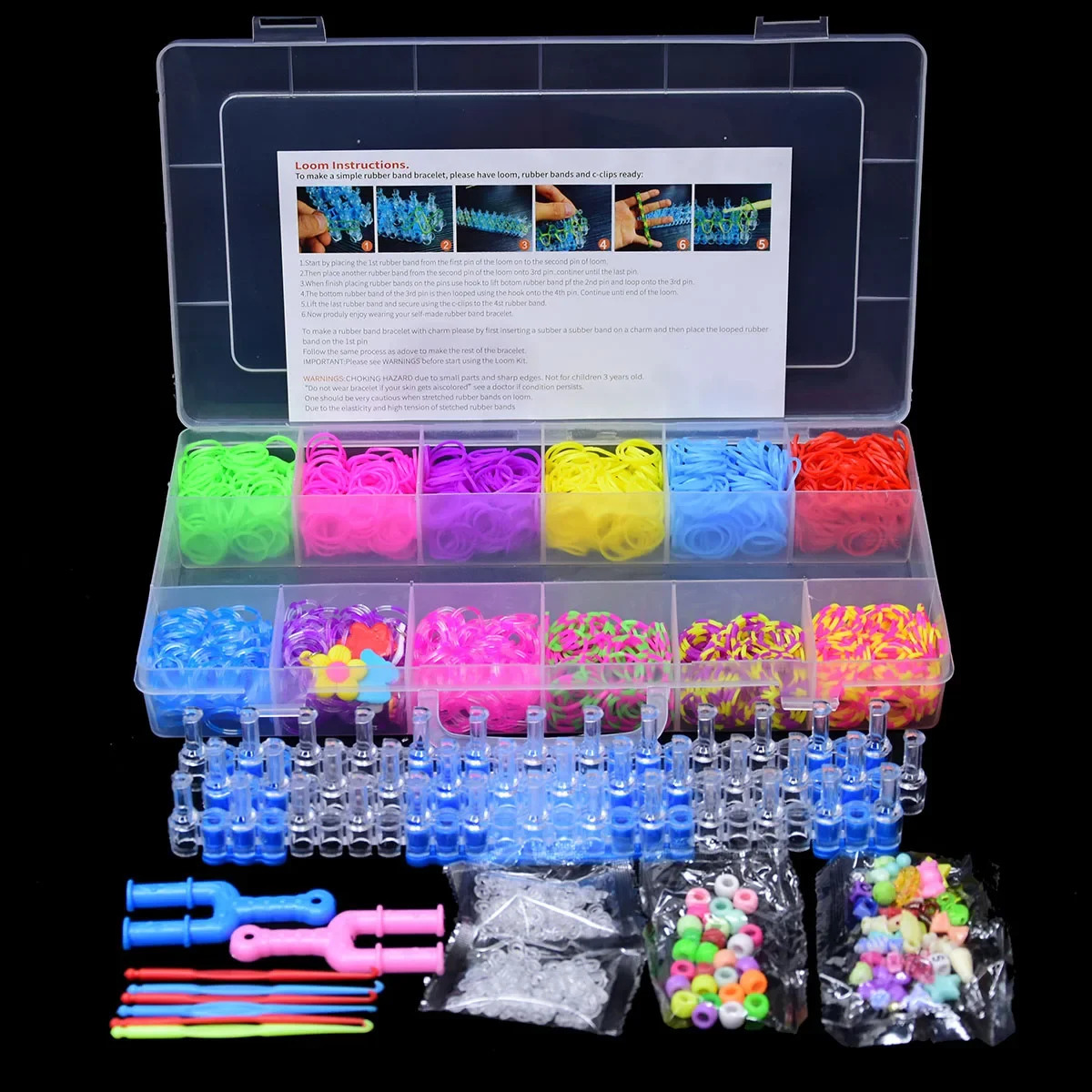 1800pcs Elastic Rubber Weaving Machine Belt DIY Tool Box Weaving Bracelet Handle Girl Gift Childrens Toy Youth 8 10 Years 241018