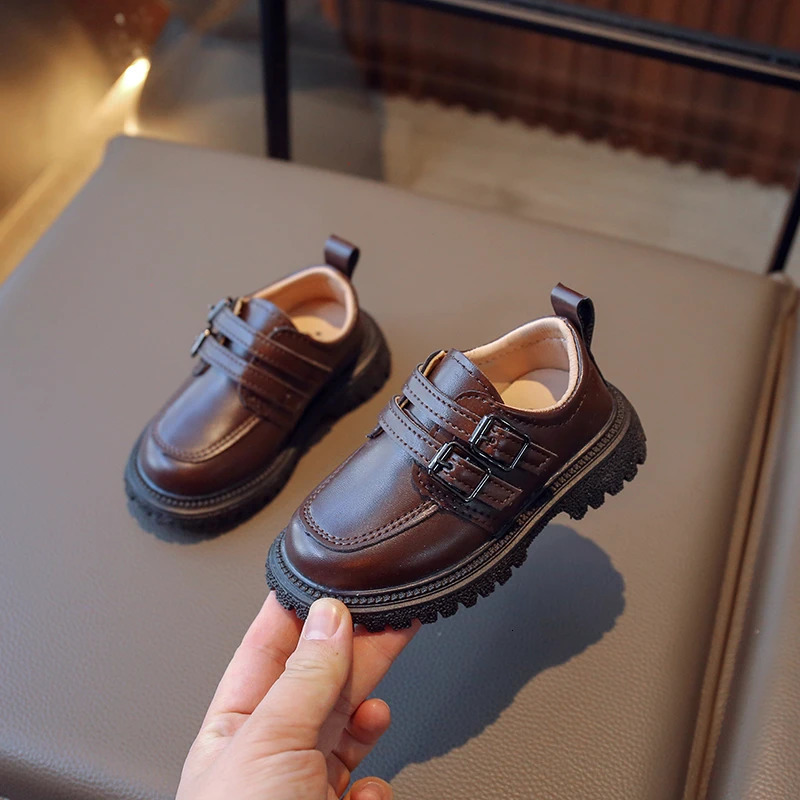 Kids Fall Leather Shoes Casual School Boys Girls Single Shoe Size 2130 Toddler black brown round toe casual shoes for kids 241018