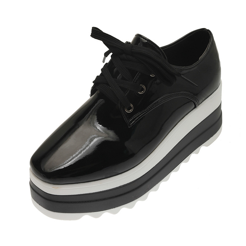 Large size women's shoes 2024 Spring and Autumn new round toe lace up sponge cake thick sole single shoe for women