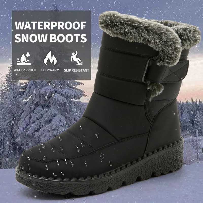 Fashion Fur Womens Ankle Boots Plush Anti slip Warm and Comfortable Outdoor Casual Cotton Shoes Plus Size 43 44 Waterproof Womens Snow Boots Y241019