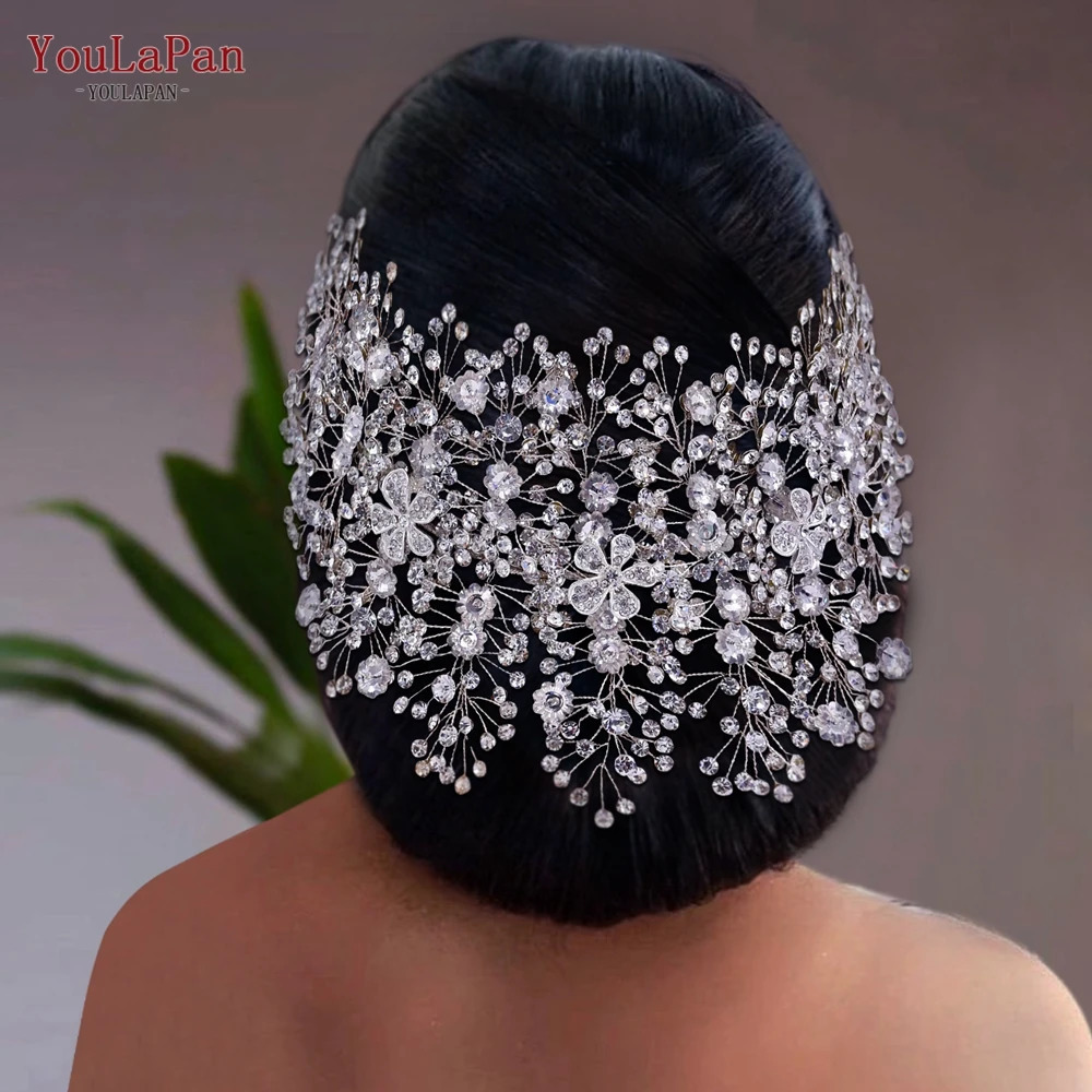 YouLaPan Luxury Diamond Bridal Headpiece with Earrings Set Bridal Headpiece Crystal Wedding Crown Headband Hair Accessories HP240 241018