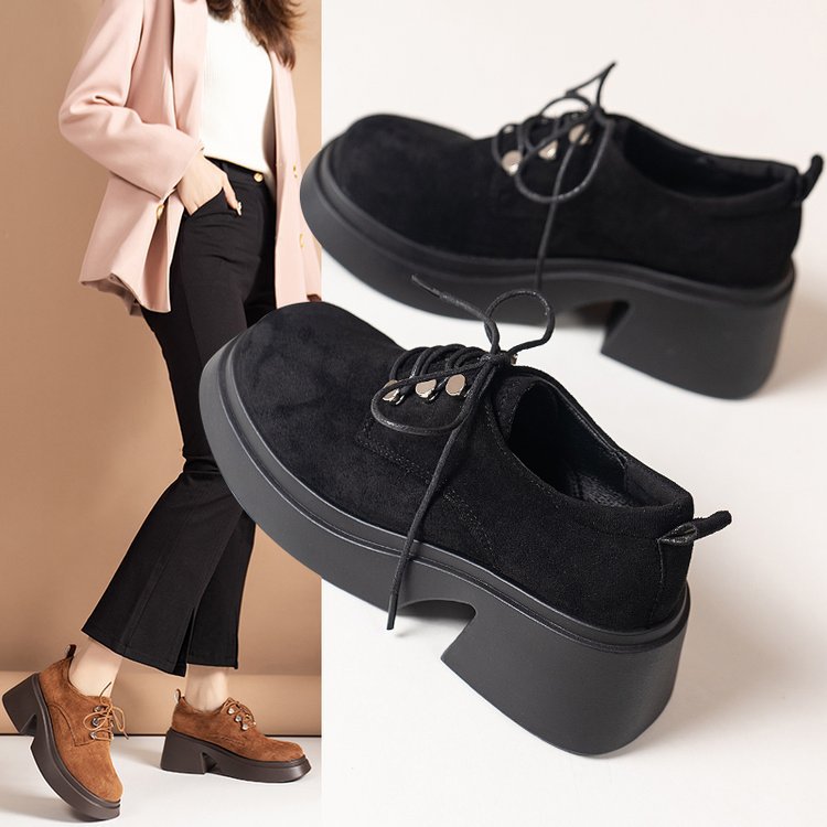 Women's Casual Plus Size Shoes: Lace-Up Chunky Heel in Black and Brown 8ead