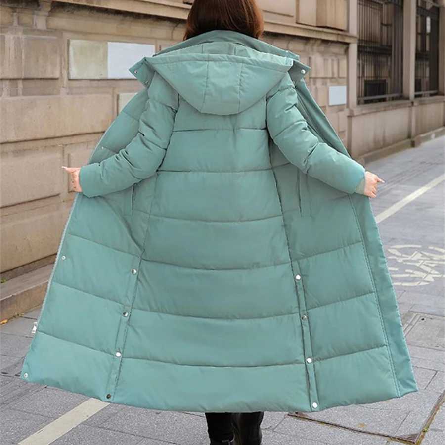Casual Overcoats Snow Wear Hooded Long Parkas Cold Outwears Tops Korean Warm Thick Sobretudos Winter Cotton Padded Coats WomenX241019