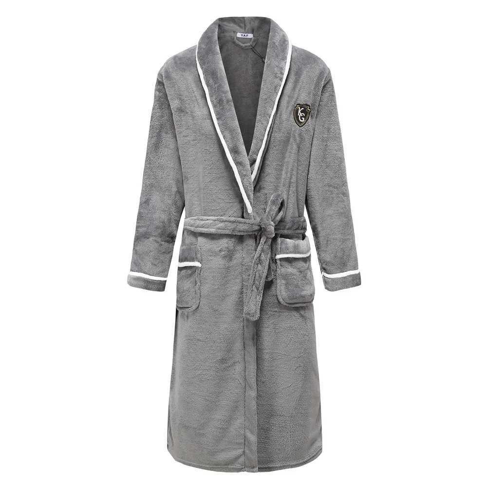 Autumn Winter Warm Coral Fleece Bathrobe Gown Thickened Flannel Men Robe Sleepwear Nightwear Loose Casual Home Wear LoungewearXJ241018