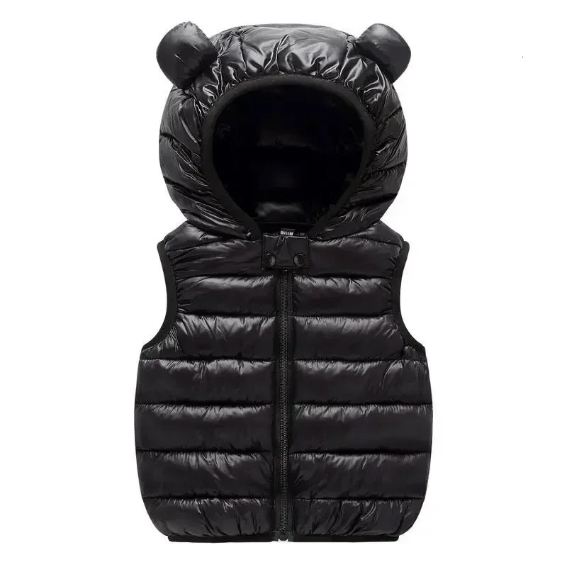 Baby Boys Girls Warm Down Vest Autumn Winter Cotton Waistcoat With Ears Kids Outerwear Children Clothing Hooded Jacket Vests 241018