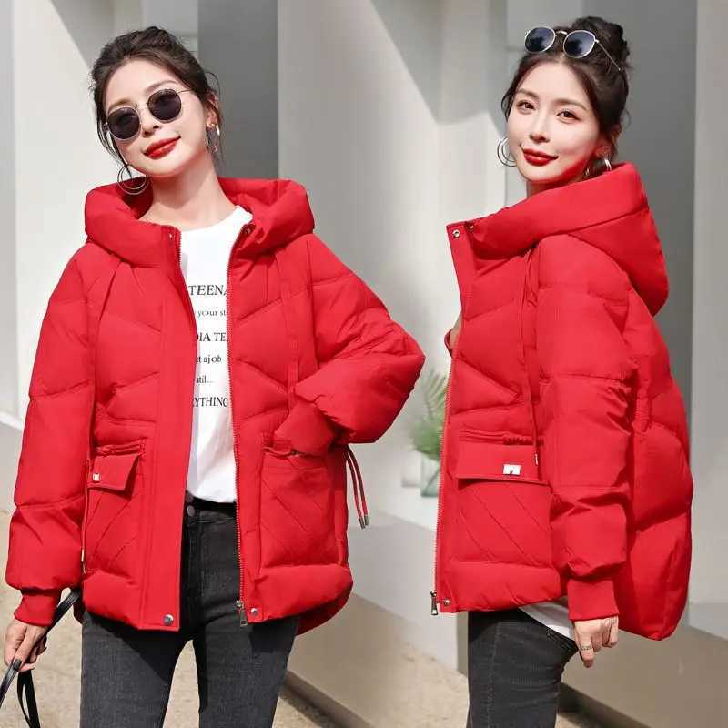 2024 New Winter women Warm Down Cotton Jacket fashion hooded Thick Puffer clothing Short coat casual Loose outerwear female R022X241019