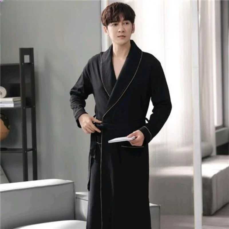 Pure Cotton Long Sleeve Kimono Bathrobe Large Size One-piece Pajamas All Cotton Bathrobe Night Gown Gentleman Spring and AutumnXJ241018