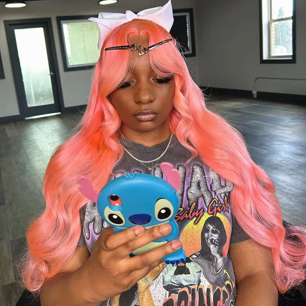 Hd Density x Light Pink Lace Frontal Wigs Human Hair Body Wave Front Wig Preplucked For Women Colored