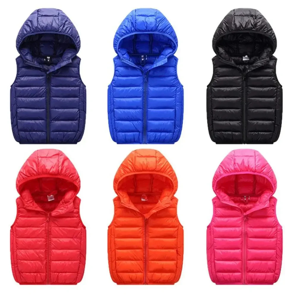 Fall Solid Waistcoat Children Outerwear Winter Coats Kids Clothes Warm Boys and Girls Hooded Vest for Age 212 Years Old 241018