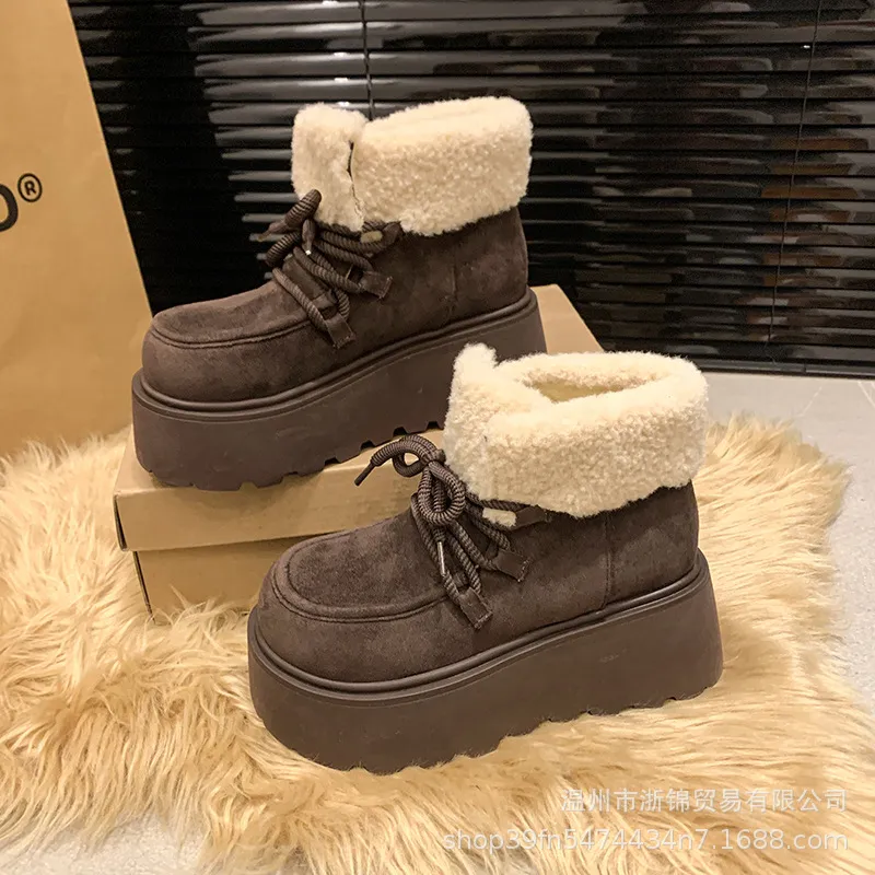Women's Winter Designer Boot 2024 New Winter Boots Chesut Thick Bottom Slope Heel With Veet Thickened Snow Boots