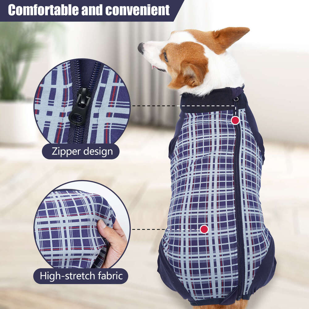 Dog Breathable Pets Postoperative Clothing Weaning Dogs Recovery Suit Plaid Pet Clothes Coat