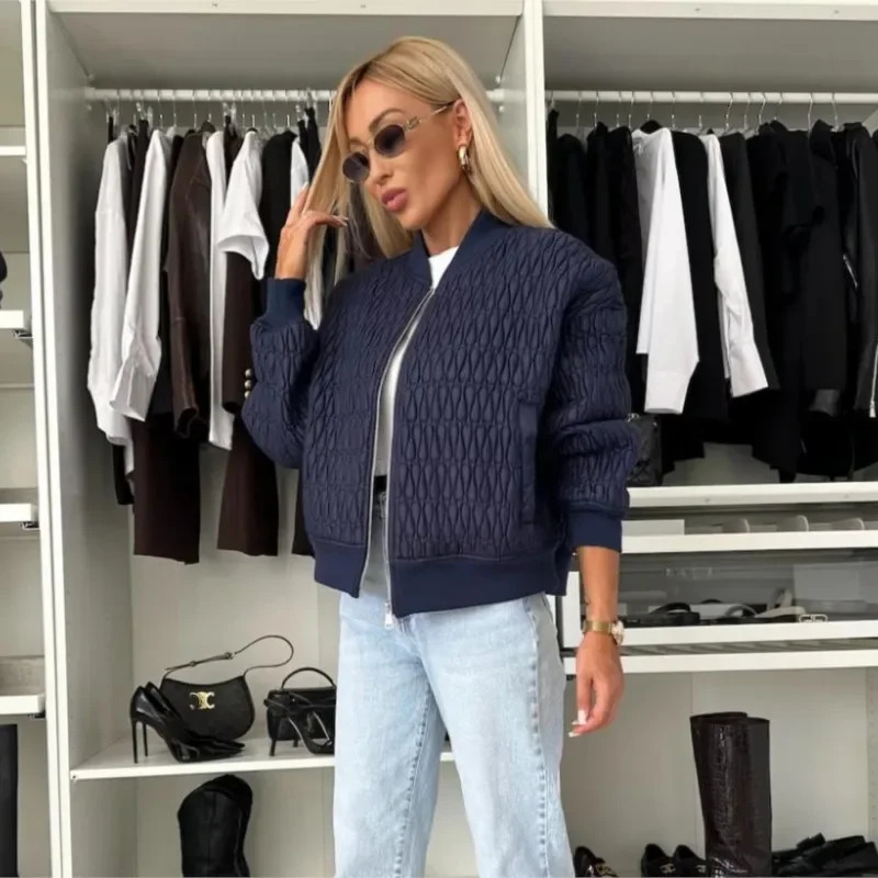 Casual Short Baseball Jacket Womens Autumn Winter Thin Cotton Lined Jacket Womens Zipper Open Fleece Sweater Coats Jackets 241019