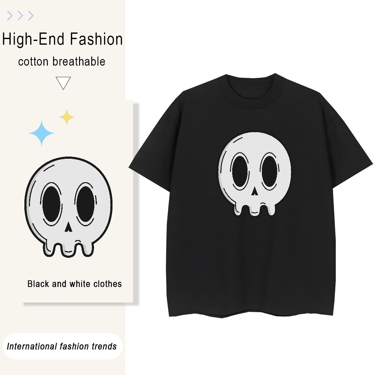 2024 Casual T-Shirts 100% Cotton 230g Breathable Soft Home Outdoor skull Unisex Tshirts Brand DIY Printed Clothings
