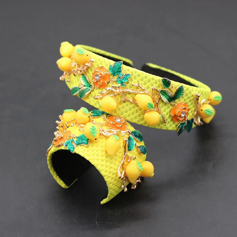 Baroque Headband Fashion Temperature Ball Show Lemon Geometry Womens Set Bracelet Wild Hair Accessories 695 241018