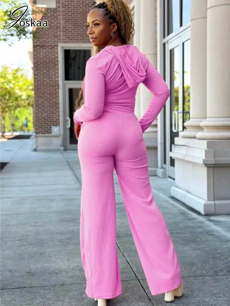 Womens Two Piece Pants Joskaya Ribbed Solid 3Piece Womens Casual Long Sleve Zipper HoodieCamisolStraight Pants Competition Autumn 2023 Track and Fie Y