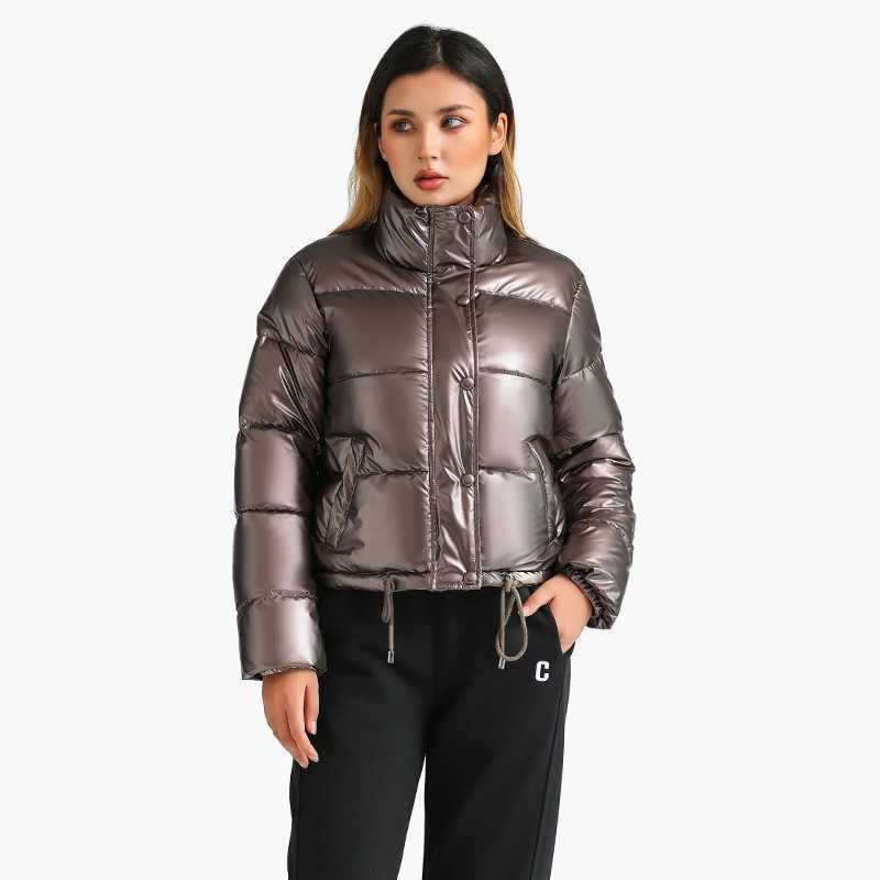 Women's Down Parkas Santelon Winter Thick Parka Short Cushion Inflatable Jacket Womens Fashion Solid Gold Grey Outdoor Leisure Warm Jacket Y24101
