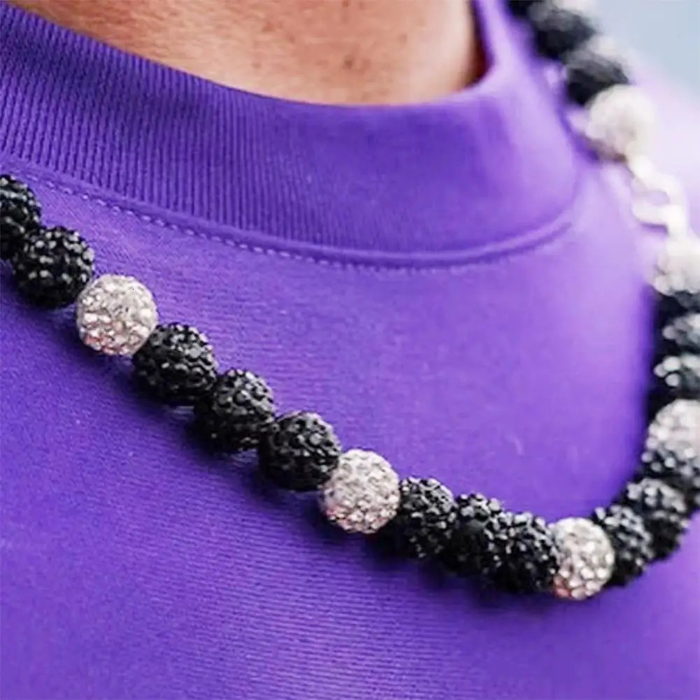 Mixed color crystal rhinestone bead necklace clay circular disco bead necklace necklace for athletes and music enthusiasts 241018