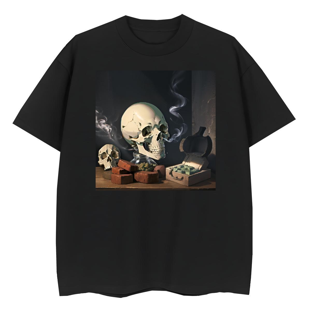 Factory Direct Womens T Shirts 230g Cotton Crew Neck Home Outdoor skull Lady T shirt Female Cartoon Print Top Tees