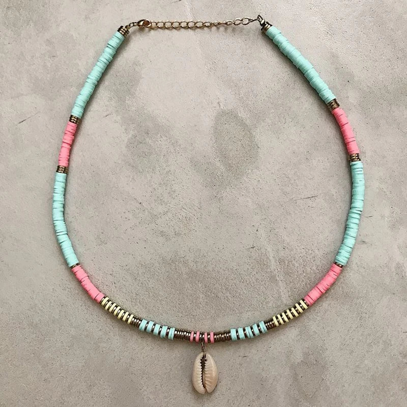 Womens Colored Polymer Clay Necklace Natural Shell Pendant Necklace Set Winter Clothing Accessories Silicone Jewelry Necklace 241018