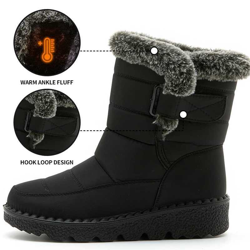 Fashion Fur Womens Ankle Boots Plush Anti slip Warm and Comfortable Outdoor Casual Cotton Shoes Plus Size 43 44 Waterproof Womens Snow Boots Y241019