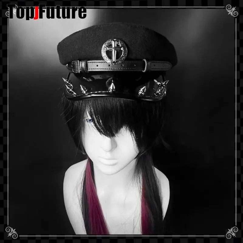 Harajuku Gothic Lolita Hat Womens Punk Chain Subculture Spicy Girl Stud Hat Womens Y2K Girl Accessories Lace Hat 241018