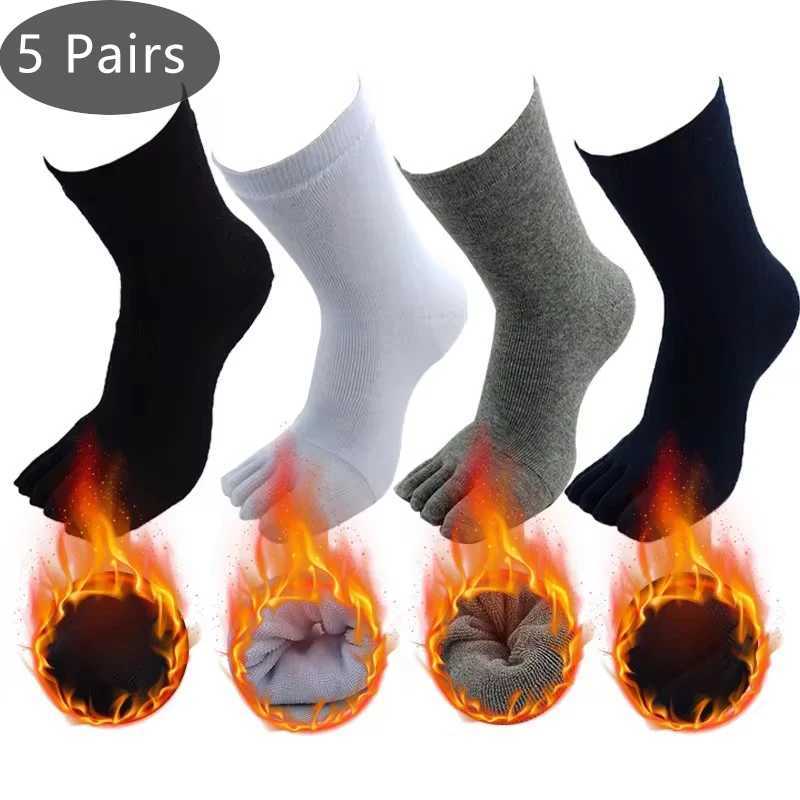 5 Pairs/Lot Winter Thick Warm Terry Five Fingers Socks For Man Boy Cotton Toe Socks Solid Anti-BacterialBreathable Hot SellXJ241019