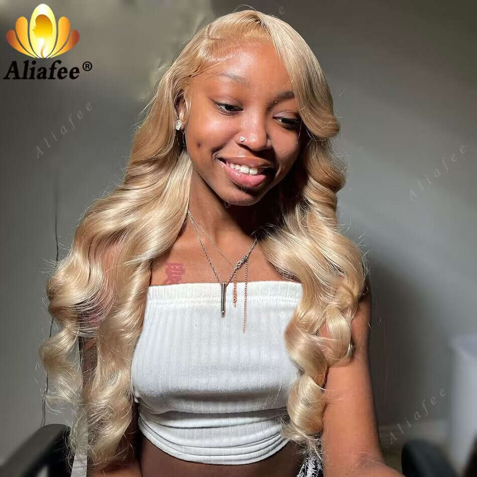 Honey Highlight Body Wave 13X6 Frontal Wig Transparent PrePlucked Blonde 13X4 Lace Front Human Hair Wigs For Women