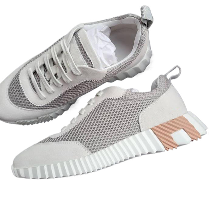 Sneaker Compensée Homme Femme Logo Uni Basket Créateur Semelle Légère Mesh Daim Noir Respirant