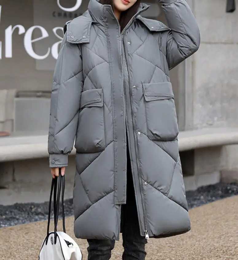 New Winter Fashion Long Sleeve Stand Up Collar Zipper Solid Color Slim Fit Thick Hooded Down Jacket For Women5 ColorsX241019