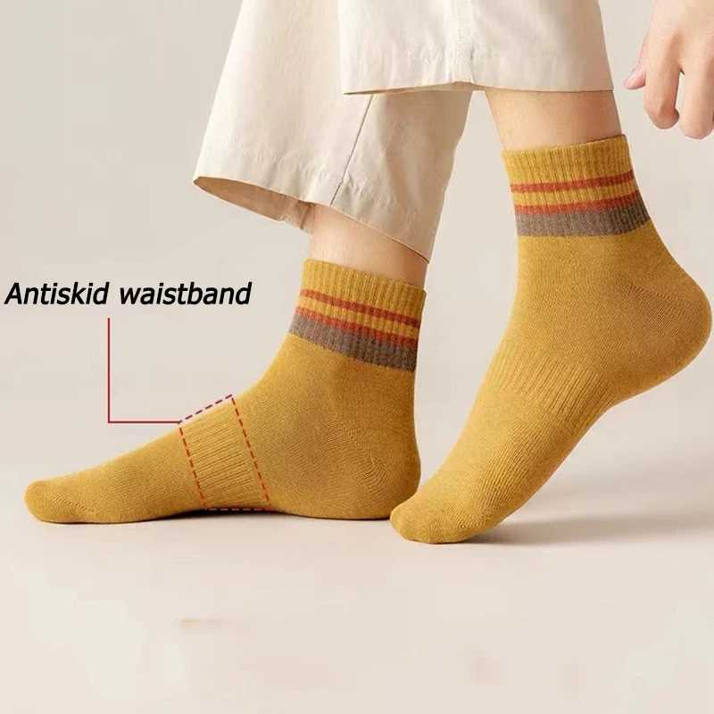 LKWDer Brand 5 Pairs Autumn Winter Men Thermal Socks Solid Color Stripe Fashion Casual Cotton Sweat Absorption Thick ComfortableXJ241019