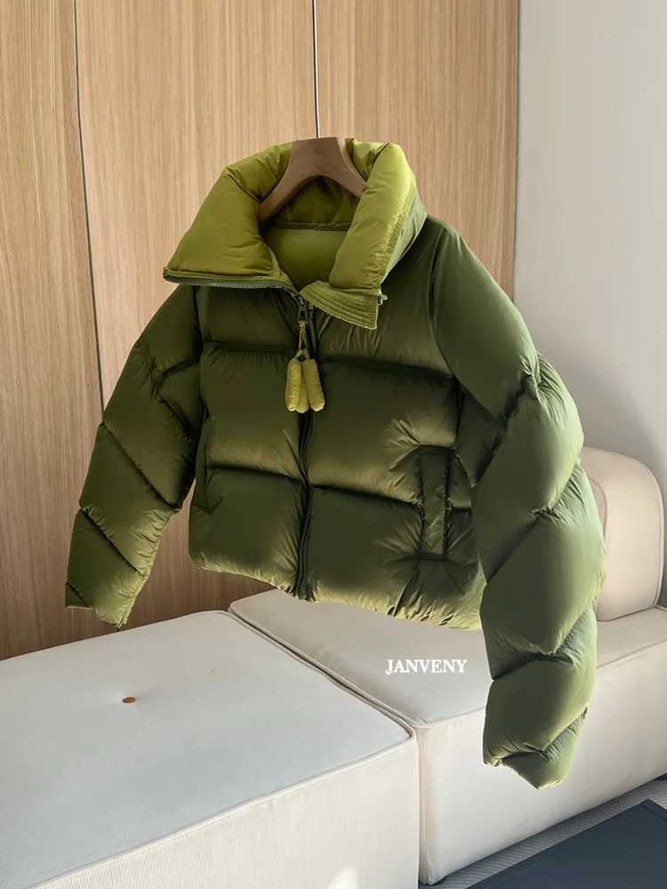 Women's Down Parkas Janveny 2024 new winter white duck down casual jacket womens stand up collar zipper loose Puffer Parka thick warm down jacket