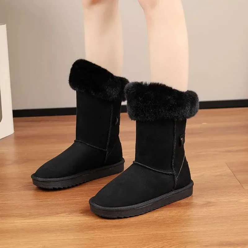 Female 2024 Winter New Fashion Platform Snow Boots Women Designer Boot Solid Round Toed Warm Plush Cotten Shoes Size 42 H240709