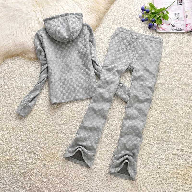 Women's Two Piece Pants Juiyc Cometure Velvet Tracksuit 100% Cotton Womens Hooded Sweatshirt Solid Color Casual Sports Suit + Women Straight Pant