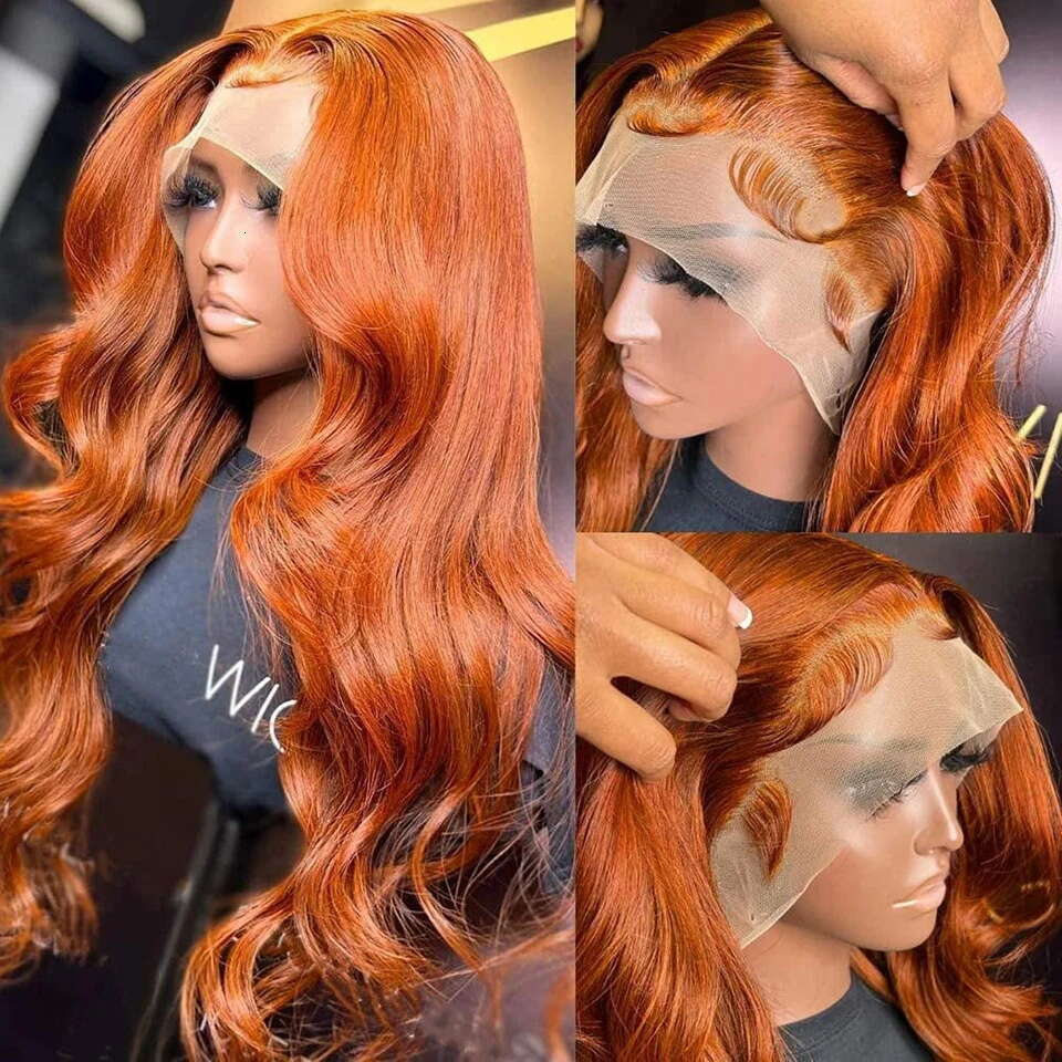 x Ginger Orange HD Lace Front Wigs Human Hair Body Wave Frontal Wig Transparent For Women Closure al