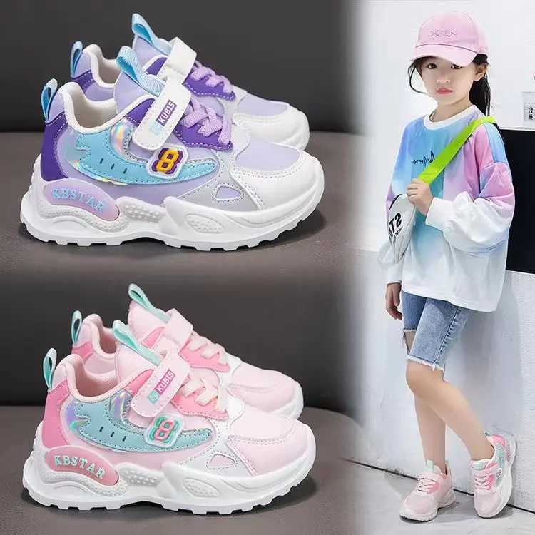 Athletic Outdoor 2024 New Girl Warm Plush Shoes Winter Childrens Casual Leather Shoes Running Sports Shoes Dents Sports Shoes H241019