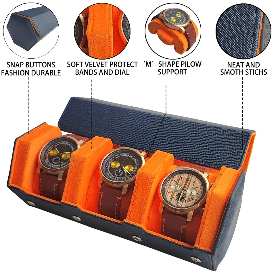 3-Slot Hexago Watch Roll Travel Box Portable Retro Leather Watch Display Box Storage Box Watch Organizer Mens Christmas Gift 241018