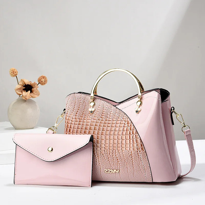 direct selling womens shiny leather handbag with wallet large capacity composite bag shoulder cross bag 241018