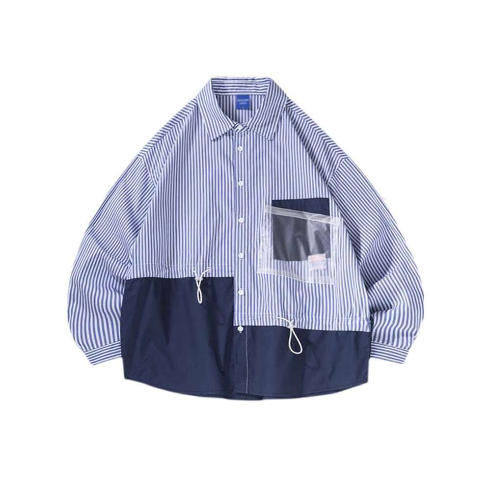 shanshi Men's shirts Autumn Cityboy long sleeved striped men's and women's trendy brand loose casual handsome patchwork shirt