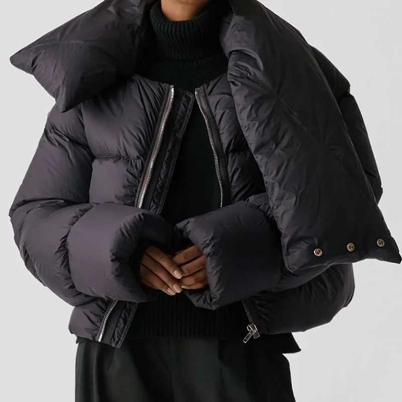 Women's Down Parkas 2024 New Winter Scarf Collar Cutting Inflatable Jacket Womens Long and Thick Warm Bedding Bubble Coat Womens Coat Park Y24101
