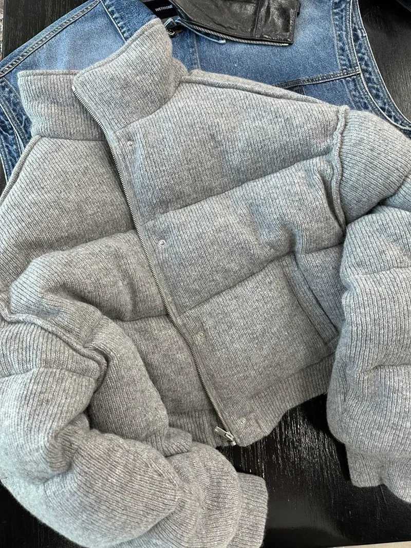 Women's Down Parkas GIDYQ Winter Grey Warm Parkas Womens Y2k Strtwear Solid Thick Puff Jacket Korean Loose Zipper Casual Cutting Coat New Y241019