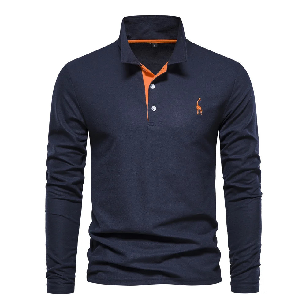 mens polo T-shirt embroidered solid color long sleeved golf polo shirt mens spring social business polo top 241018