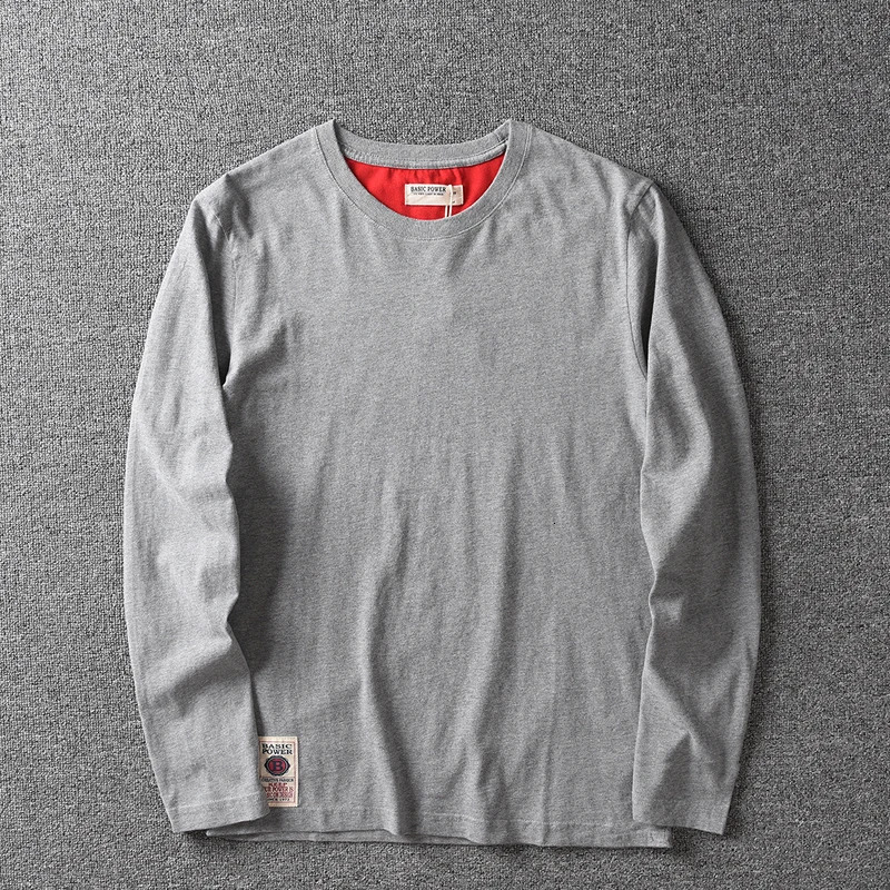 Mens long sleeved comfortable bottom shirt made of pure cotton washed with sand solid color T-shirt casual and fashionable multi-color 241018