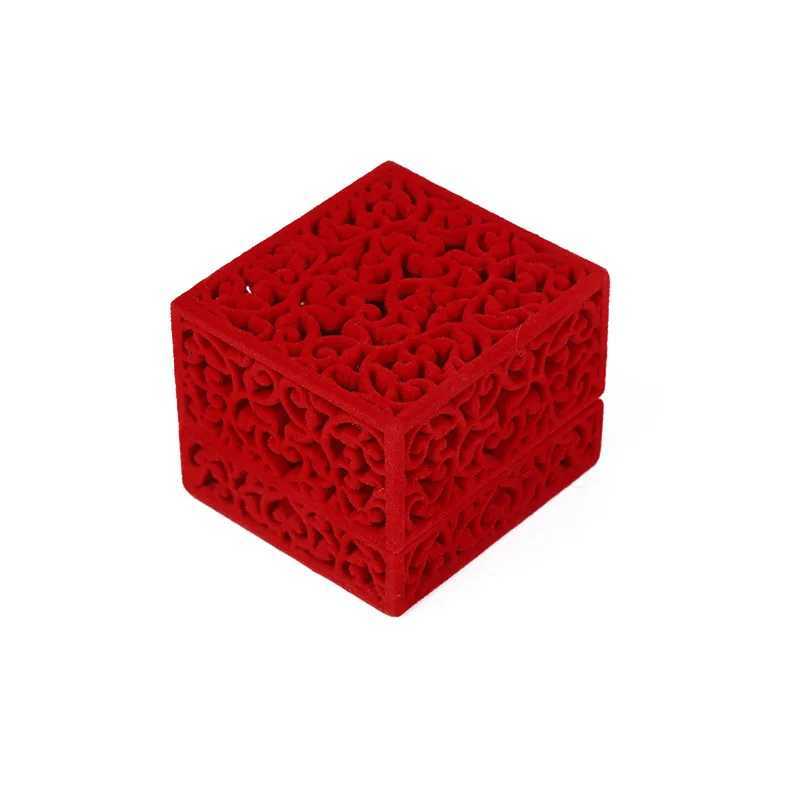 New Red Velvet Ring Box Hollow Couple Double Ring Bearing Box for Wedding Engagement Gifts Jewelry Organizer Packaging Box 2022 W241019